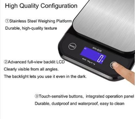 Digital Kitchen Food Scale for Baking and Cooking, 22Lb/ 10kg Weight, Waterproof