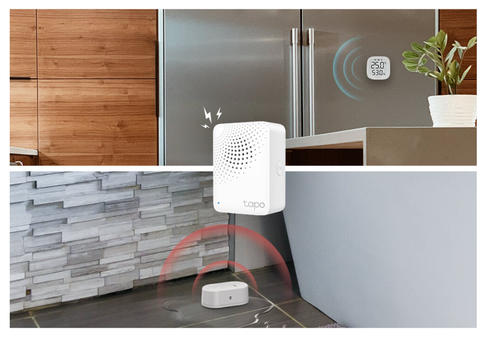 Keep Your Home Comfy at All Times
Working with Tapo environmental sensors, the Tapo Hub helps to keep an eye on your home's comfort levels. You will receive an instant hub alarm when water leaks are detected or when temperature and humidity levels fall outside your customized ranges.