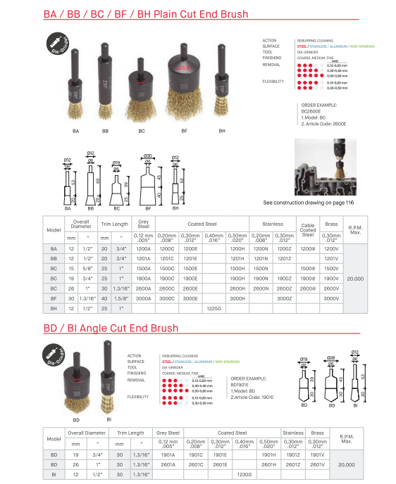 Jaz BC2600E Spain BrassCoated Wire Brushes D26mm X 6mm Shank End