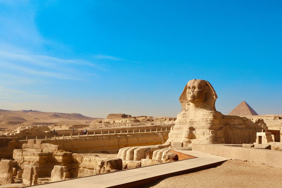 The Great Sphinx, with the Pyramid of Khafre beyond. Photo: Dilip Poddar