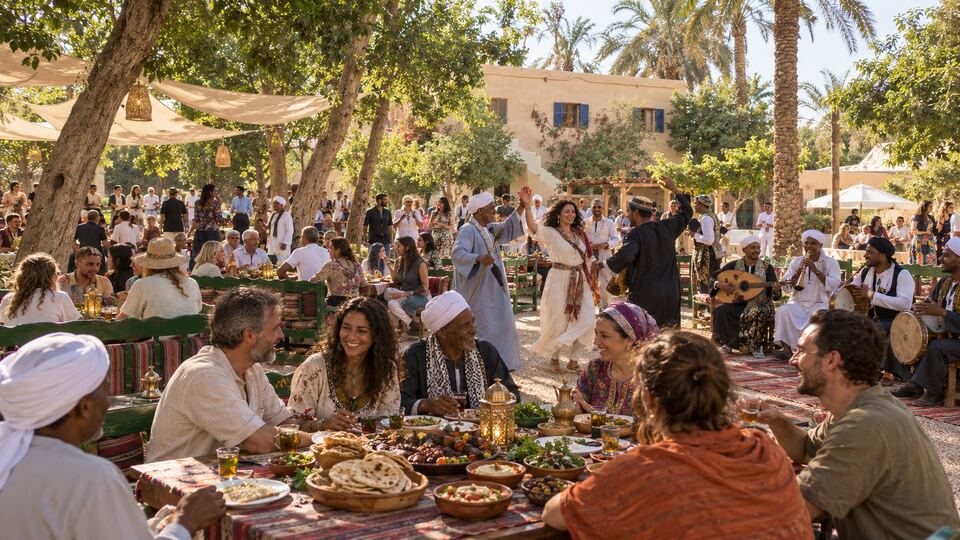 Illustration: the feast in the shade, with Saidi musicians and dancing