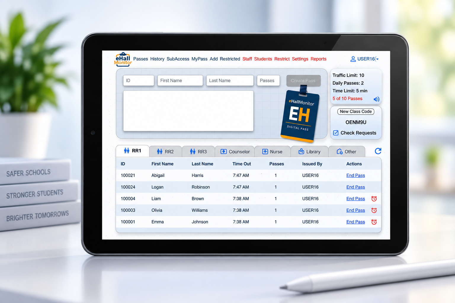 eHallMonitor displayed on a tablet