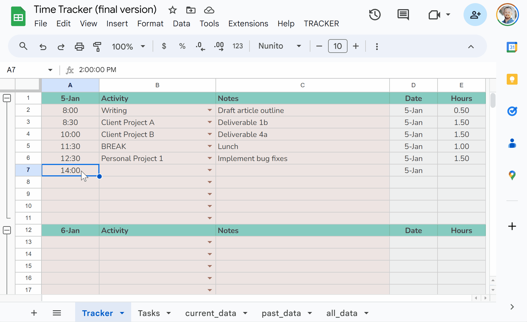 gif of time tracker operation