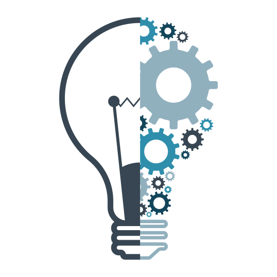 Lightbulb with gears. Representing smart choices.