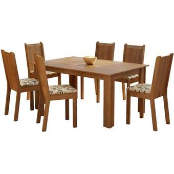 Conjunto Sala de Jantar Madesa Analu Mesa Tampo de Madeira com 6 Cadeiras - Marrom