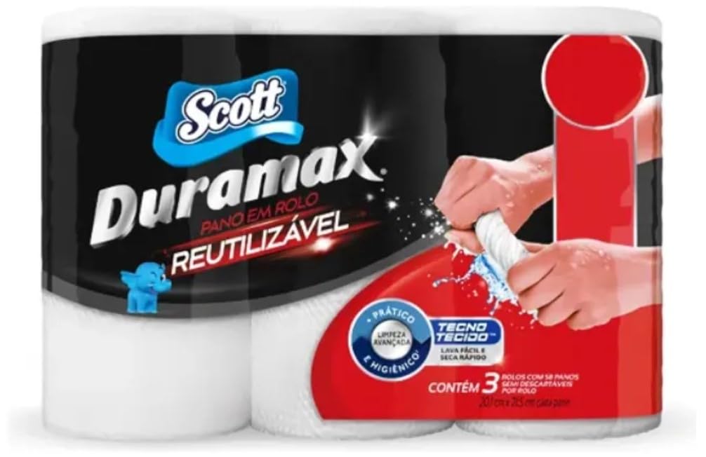 Scott Duramax Pano Reutilizável em Rolo, Branco, 174 Folhas (3 Unidades de 58 Folhas)