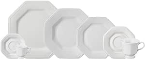 Serviço de Jantar e Chá em Porcelana, 20 Peças, Modelo Octogonal Prisma, Branco, Porcelana Schmidt