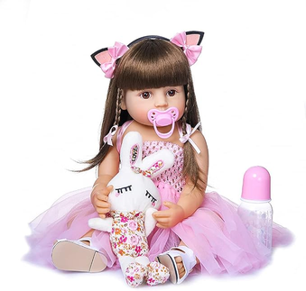 Bebê Reborn Boneca Silicone Menina Olhos Castanhos Original 55cm
