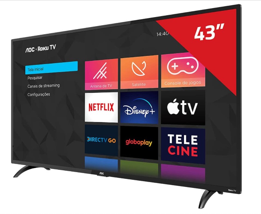 Smart TV LED 43" Full HD AOC ROKU TV FHD 43S5195/78G, Wi-Fi, 3 HDMI, 1 USB, Wifi, Conversor Digital