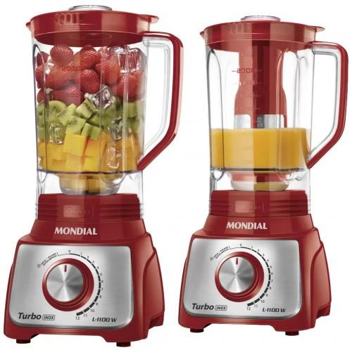 Liquidificador Mondial Turbo Inox L-1100 RI – Vermelho com Filtro 12 Velocidades 1100W