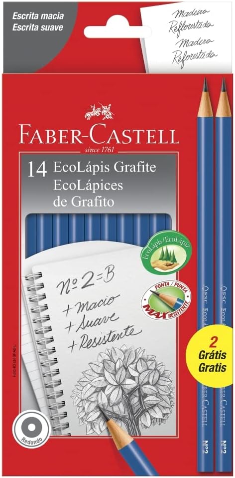 Lápis Preto Redondo Nº2hb, Faber-castell, Ecolápis, Pm/1210az12+2, 14 Unidades