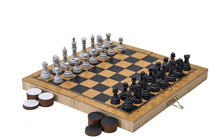 Carlu Brinquedos – Xadrez e Damas Colegial Jogo de Tabuleiro, 4+ Anos, 32 Peças, Multicolorido, 1176