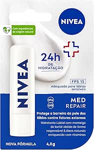 Nivea Protetor Labial Med Repair Fps15 4,8g - Hidrata E Regenera Os Lábios Ressecados E Machucados, Com Vitamina E E Óleos Naturais, Proporciona Reparação Intensiva E Alívio Imediato