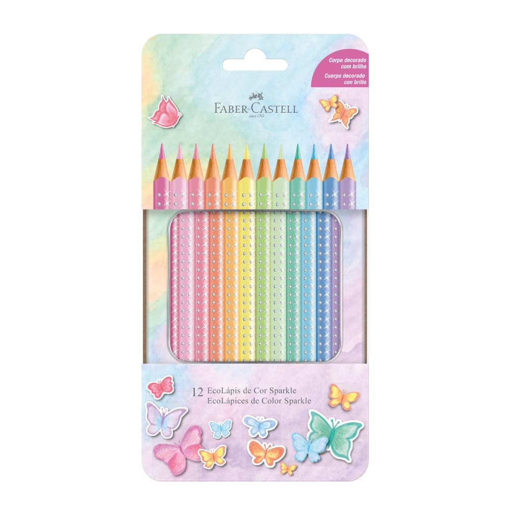Lápis De Cor, Faber-Castell, Ecolápis Sparkle Estojo De Metal, 116156, 12 Cores Pastel