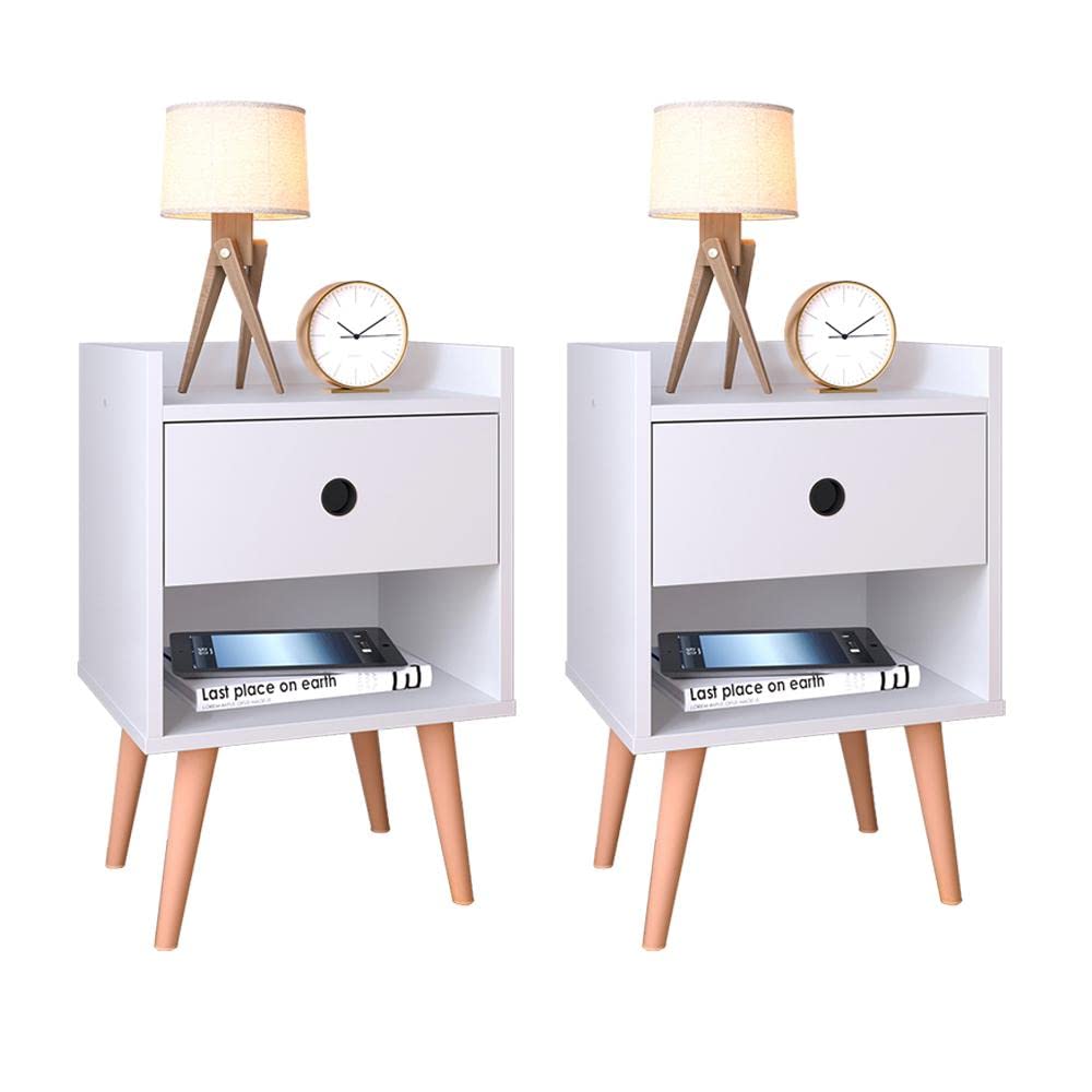Conjunto Kit 2 Mesas de cabeceira Compacta Retrô Mesinha Canto Quarto Lateral Cama Com Gaveta e Nicho Para Decoração e Organização Cantinho Descanso Decore - Branco - Lojas RPM