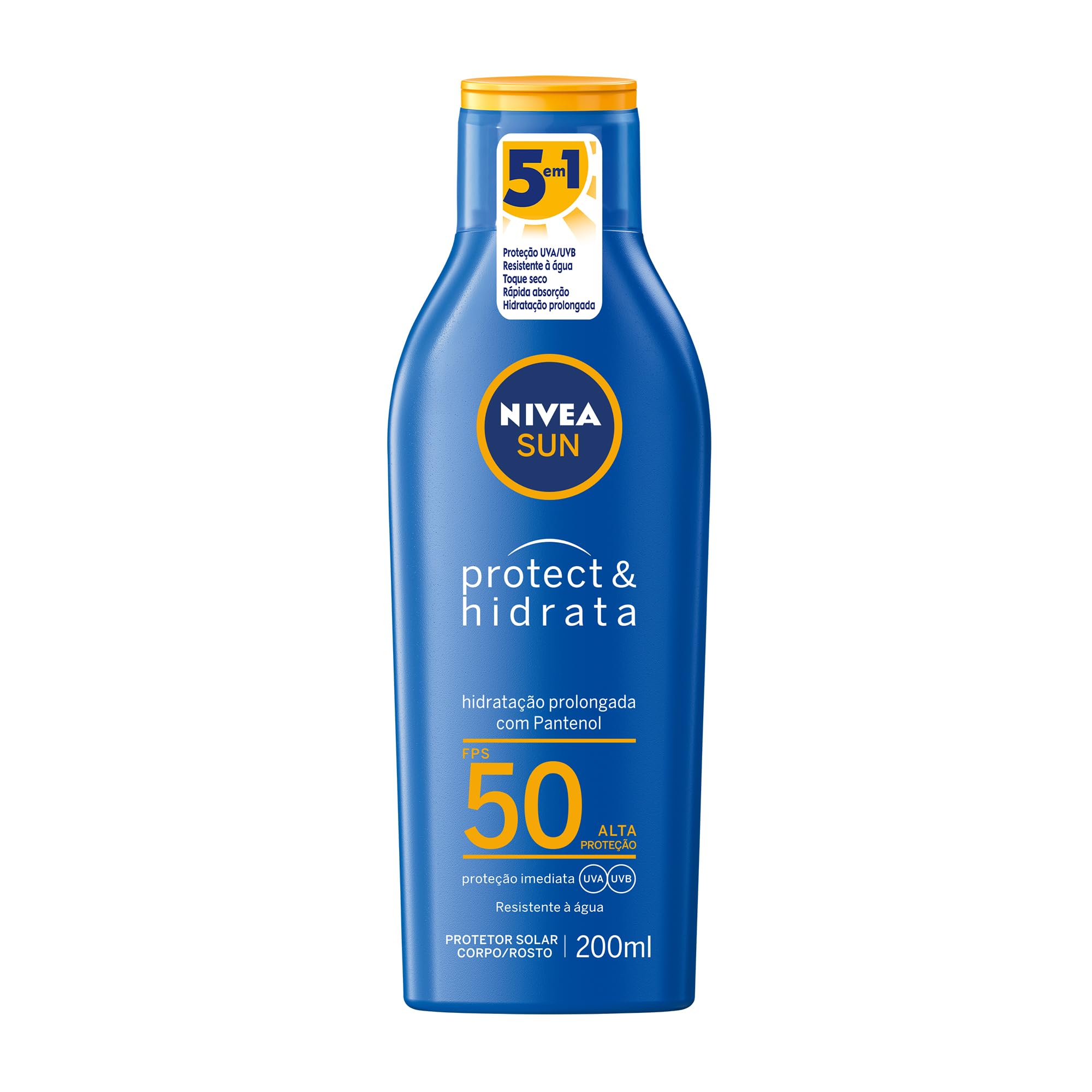 NIVEA SUN Protetor Solar Protect & Hidrata FPS 50 200ml - Com toque seco, rápida absorção e resistente à água, esse protetor solar oferece altíssima proteção ao sol e promove hidratação à pele