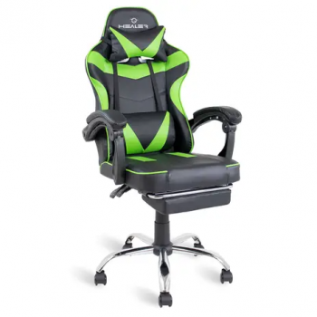Cadeira Gamer Verde e Preto Healer Level Reclinável Giratória com apoio de pés