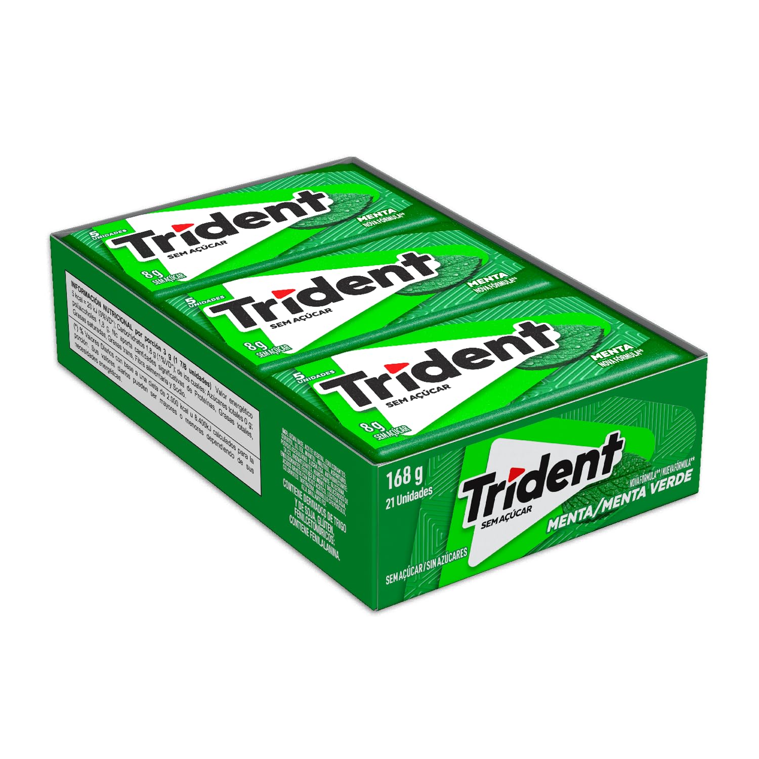 Chiclete Trident Menta Sem Açúcar - Caixa Com 21 Unid. De 8g
