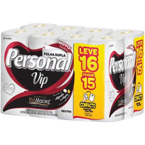Papel Higiênico VIP, Folha Dupla, Personal, 16 unidades, Branco (Embalagem pode variar)