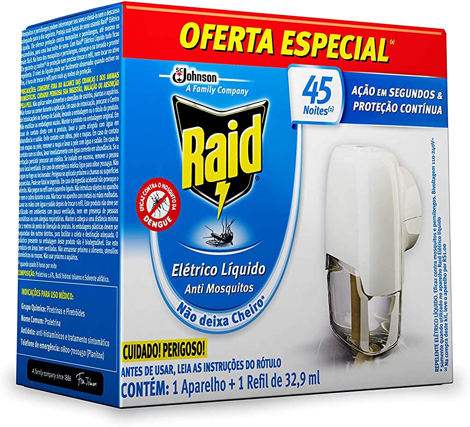 Inseticida Elétrico Líquido Raid Anti Mosquitos 1 Aparelho e 1 Refil 32.9 ml