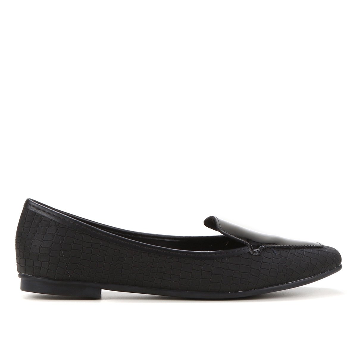 Mocassim Moleca Croco Verniz Feminino - Preto