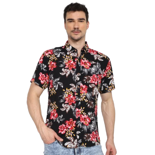 Camisa Social Black River Floral Masculina - Preto