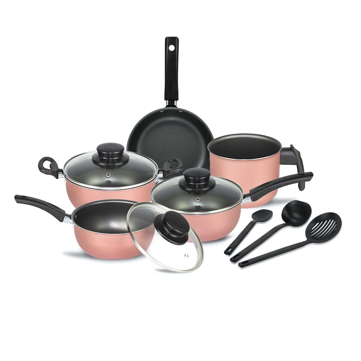 Conjunto De Panelas Elegan Antiaderente E Tampa De Vidro 8 Peças