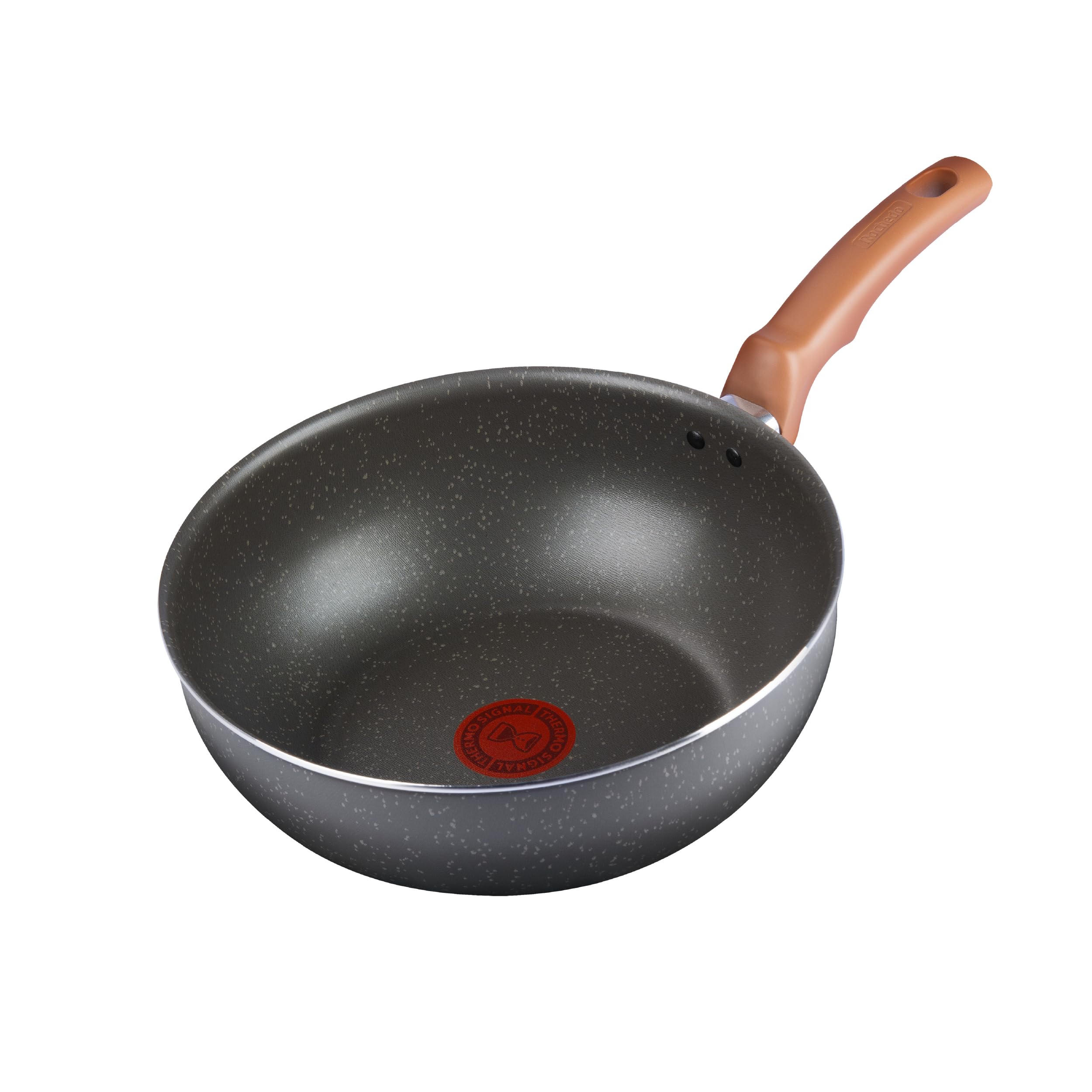 Frigideira Wok Rochedo Natural Stone 24cm, Cinza com Efeito Pedra, Antiaderente Minerium, Alumínio de Alta Espessura 2mm, Thermo-Sinal e Cozimento Homogêneo