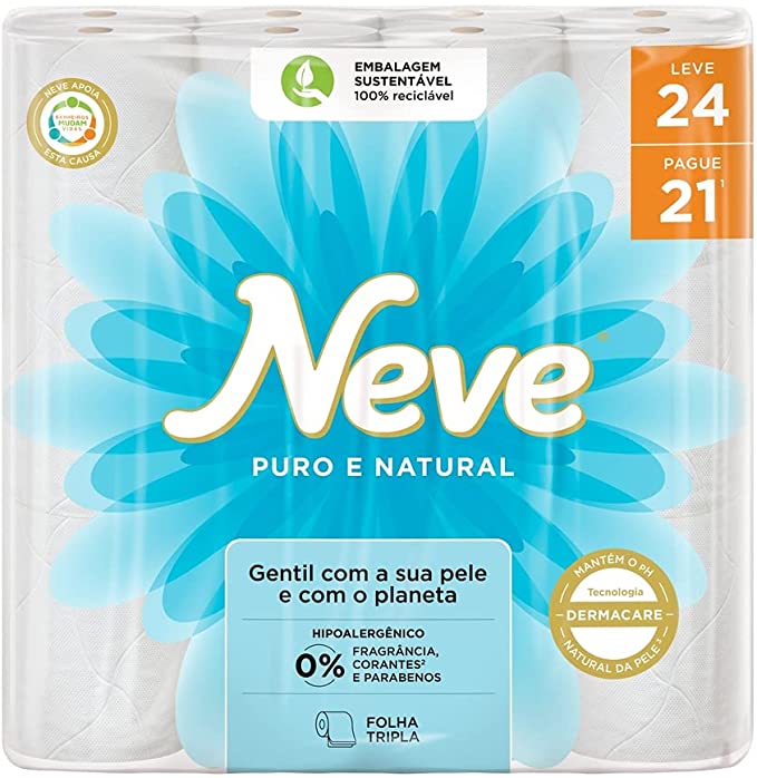 Neve Papel Higiênico Puro e Natural - 24 Rolos, Neve