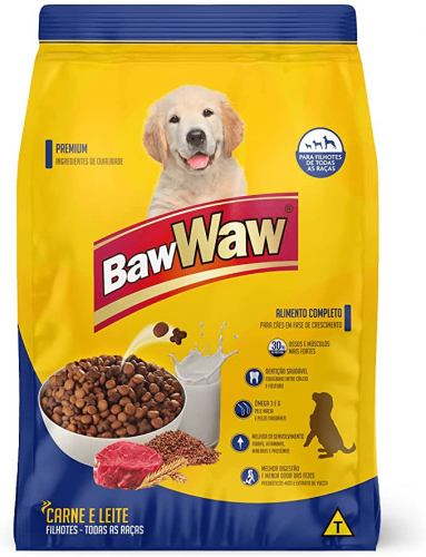 Ração Baw Waw para cães filhotes sabor Carne e Leite 10.1kg
