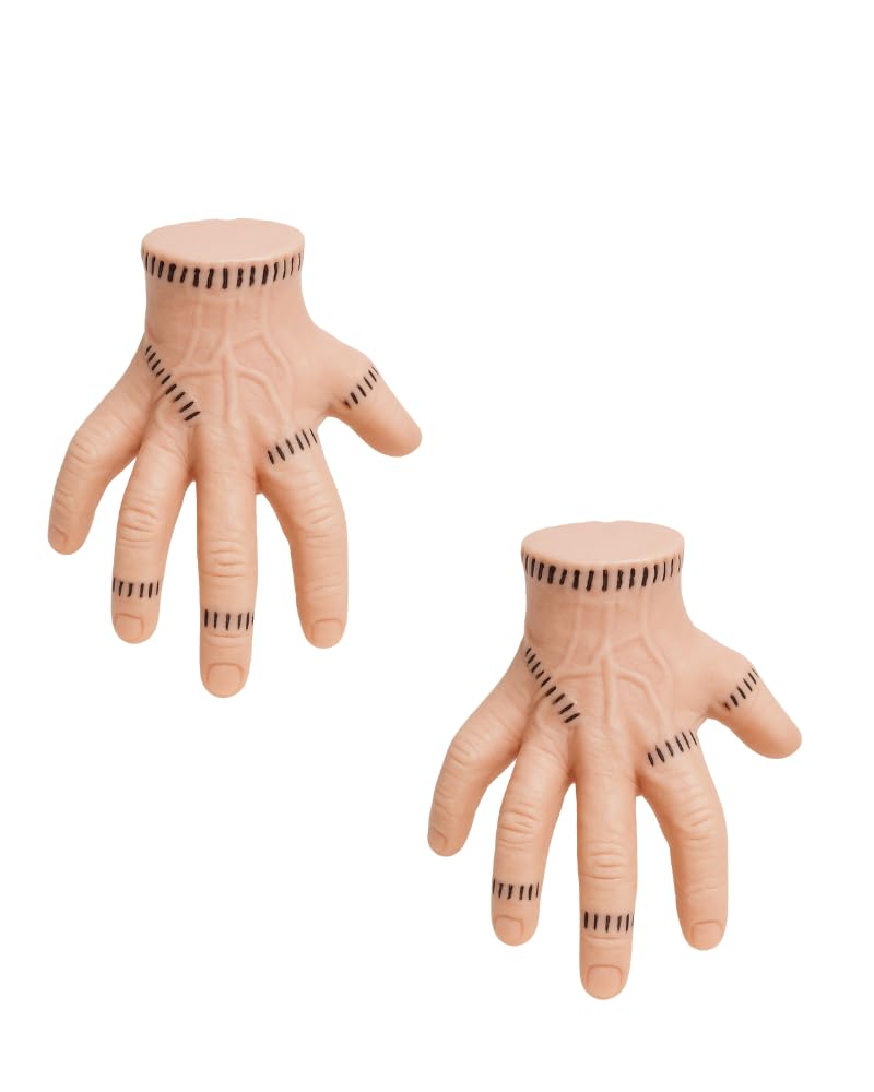 Kit 2 Mãozinhas Wandinha – Decoração Assustadora com Detalhes de Costura, Enfeite de Terror para Festas, Casas Assombradas, Cosplay e Fotos Temáticas, Adams