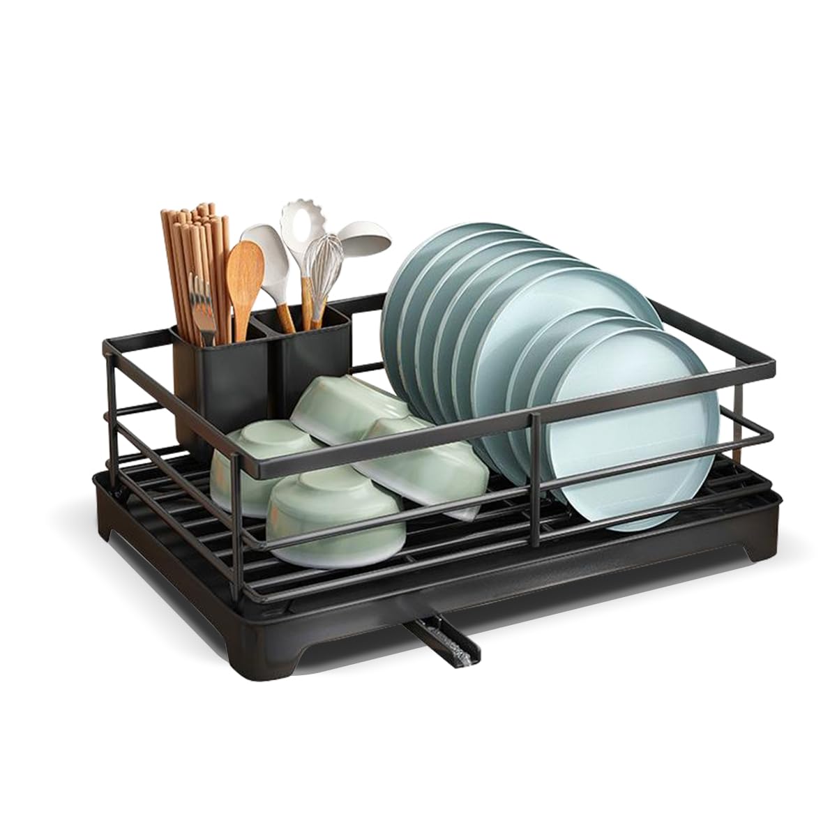 Decolab Escorredor de Louça - Com Bandeja Para Saída de Água - Para Pratos de Sobremesa, Bowls e Xícaras (Preto, 1 Andar)