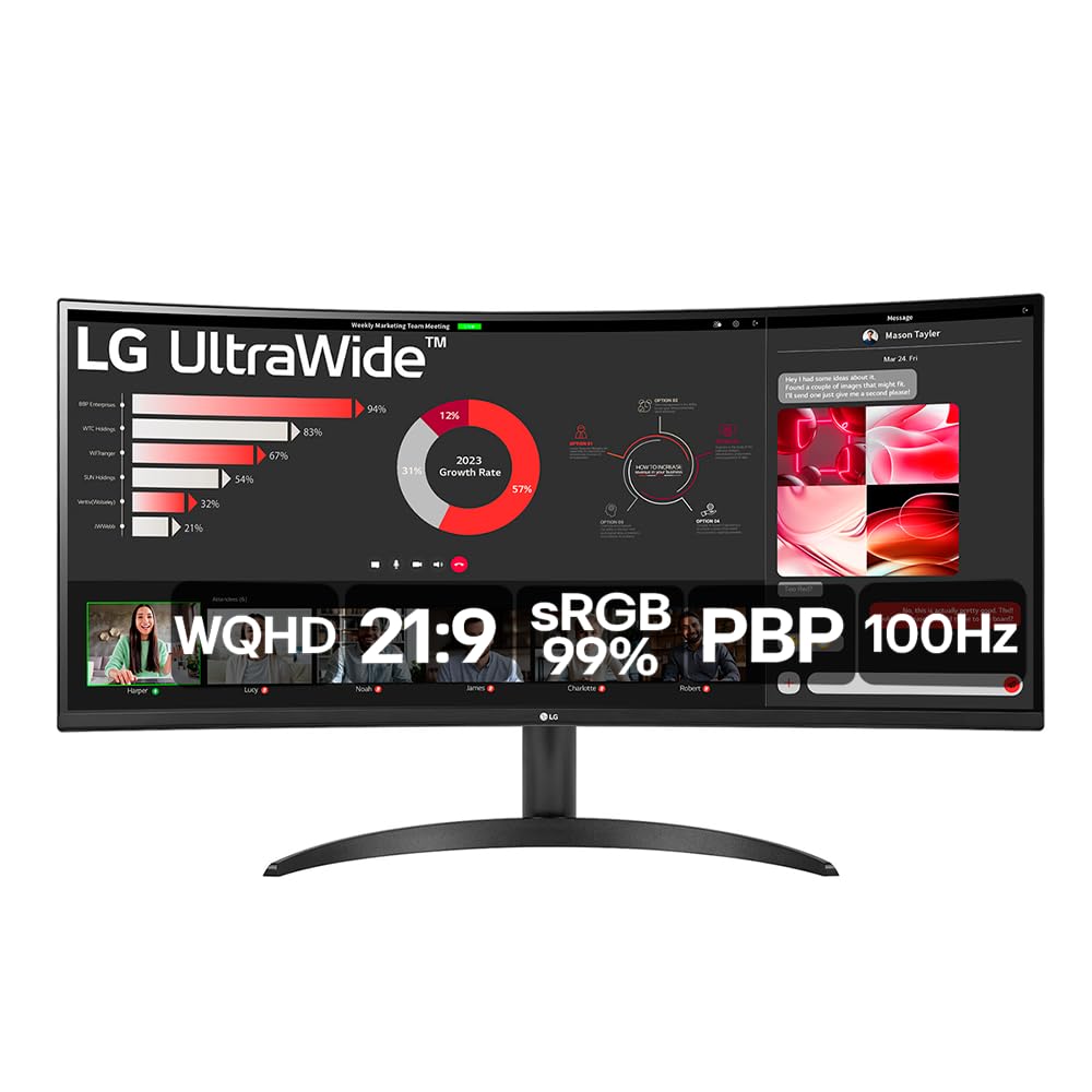 Monitor LG UltraWide Curvo - Tela VA De 34”,2K WQHD 3440 X 1440 - 34WR50QC-B