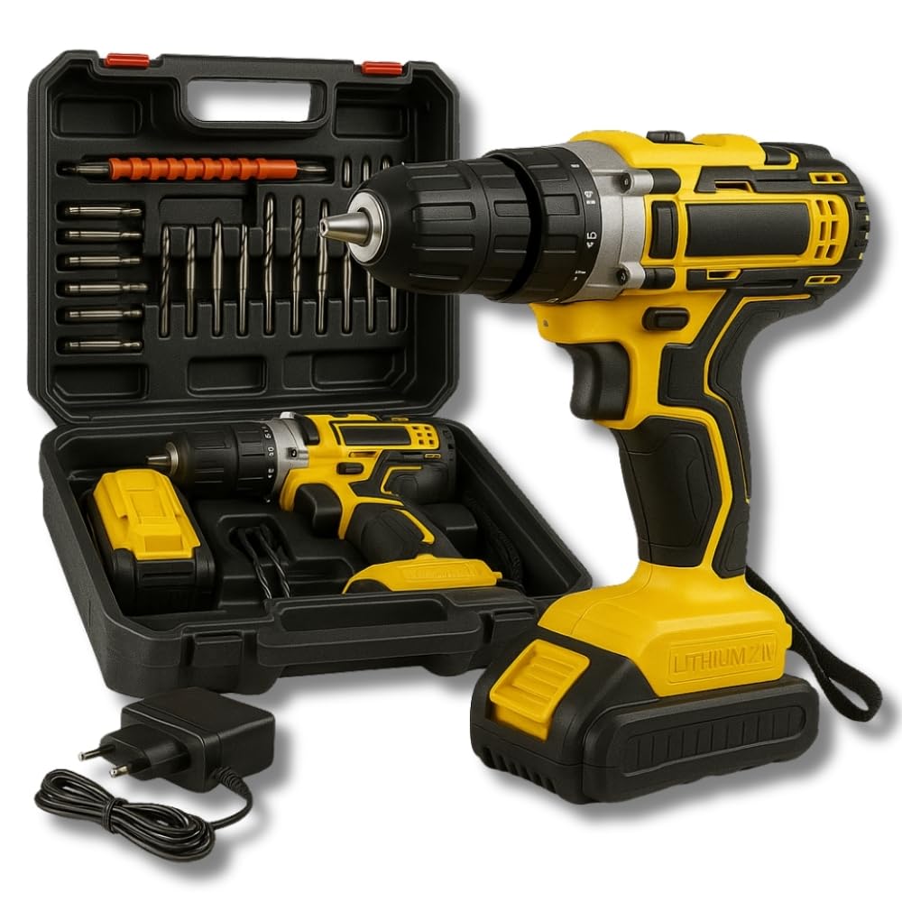 Parafusadeira, Furadeira Sem Fio 21V Com 2 Baterias, Brocas, Potente, Durável E Versátil