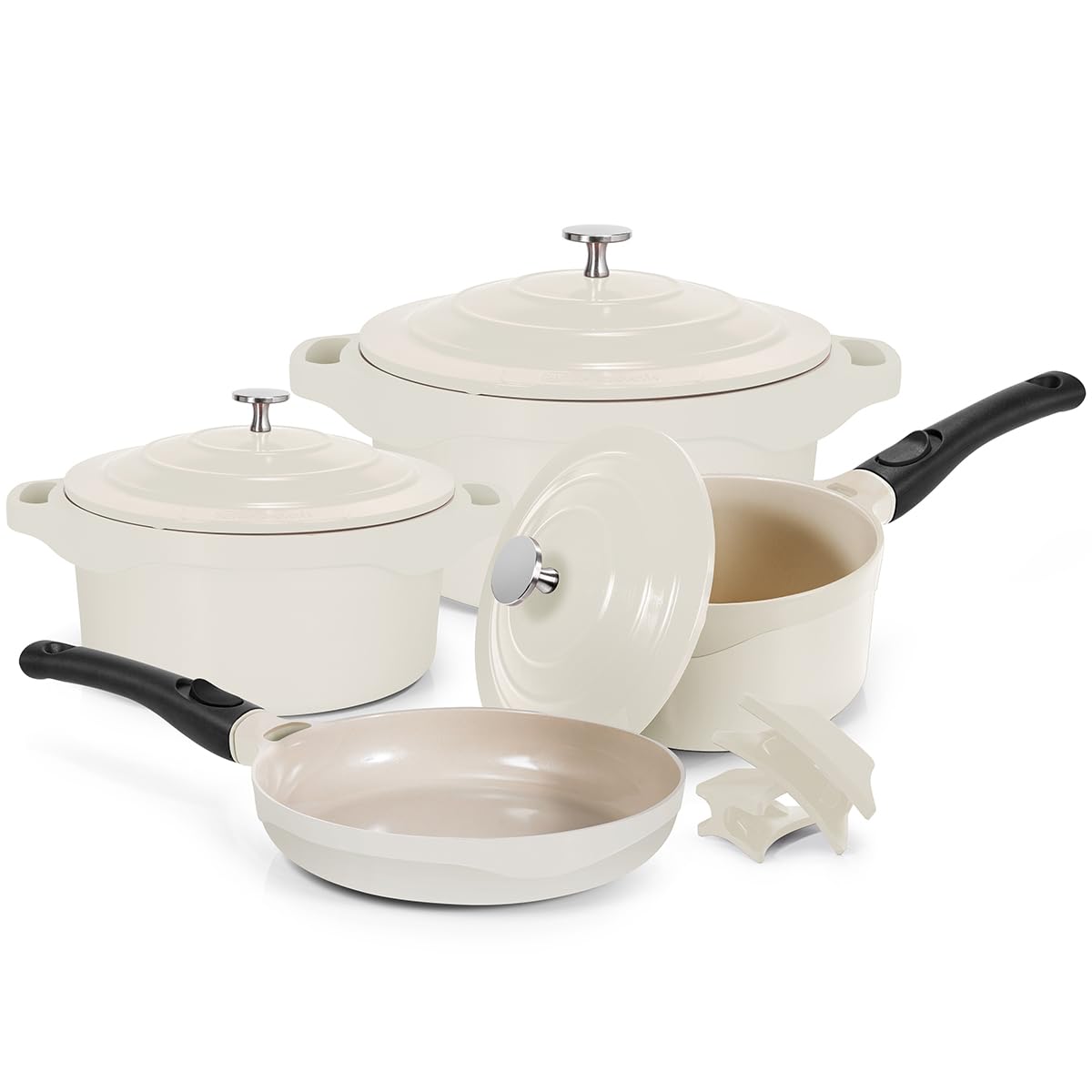 LE COOK Jogo De Panelas Premier Antiaderente Cerâmica 4 Peças Off White