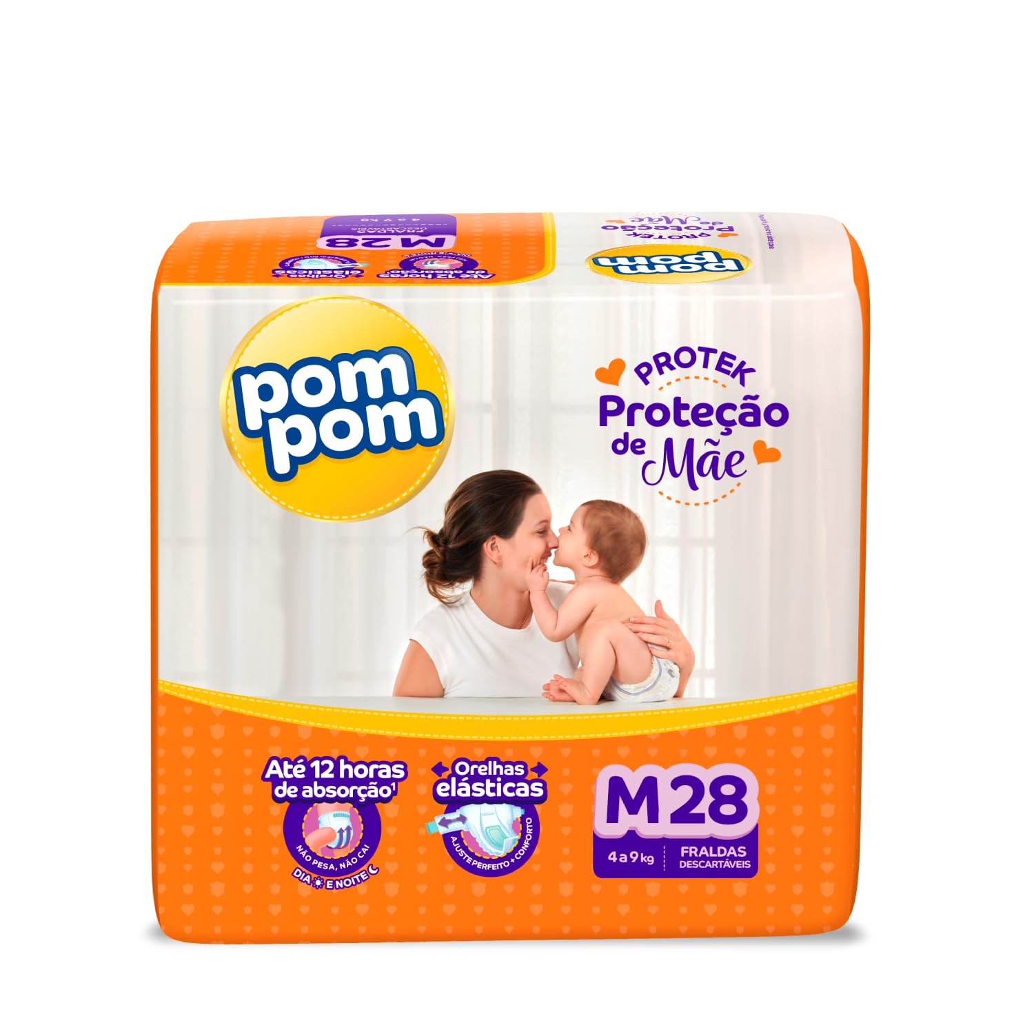 Fralda Pom Pom  Protek Proteção de Mãe Jumbo M 28 Unidades