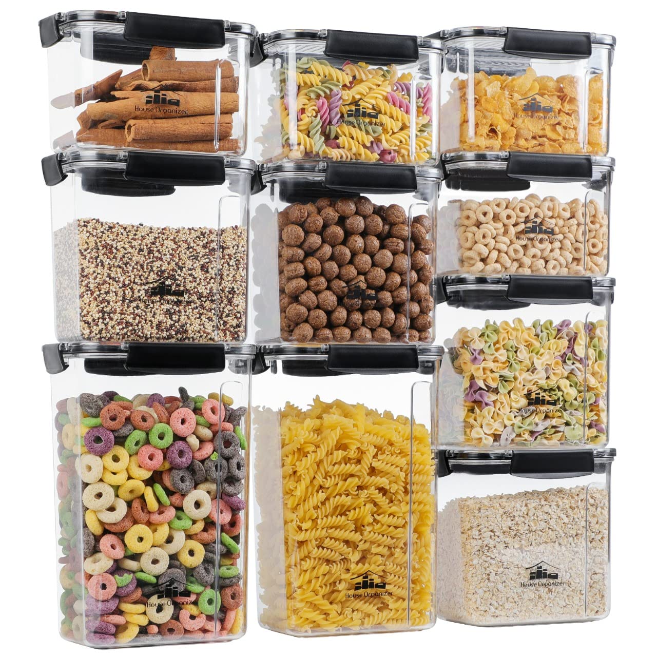 House Organizer - Kit Com 10 Potes Herméticos Retangulares Empilháveis Com 4 Travas, Porta-mantimentos E Alimentos, Super Resistentes E À Prova De Vazamento, Ideal Para Organizar Cozinha E Armários