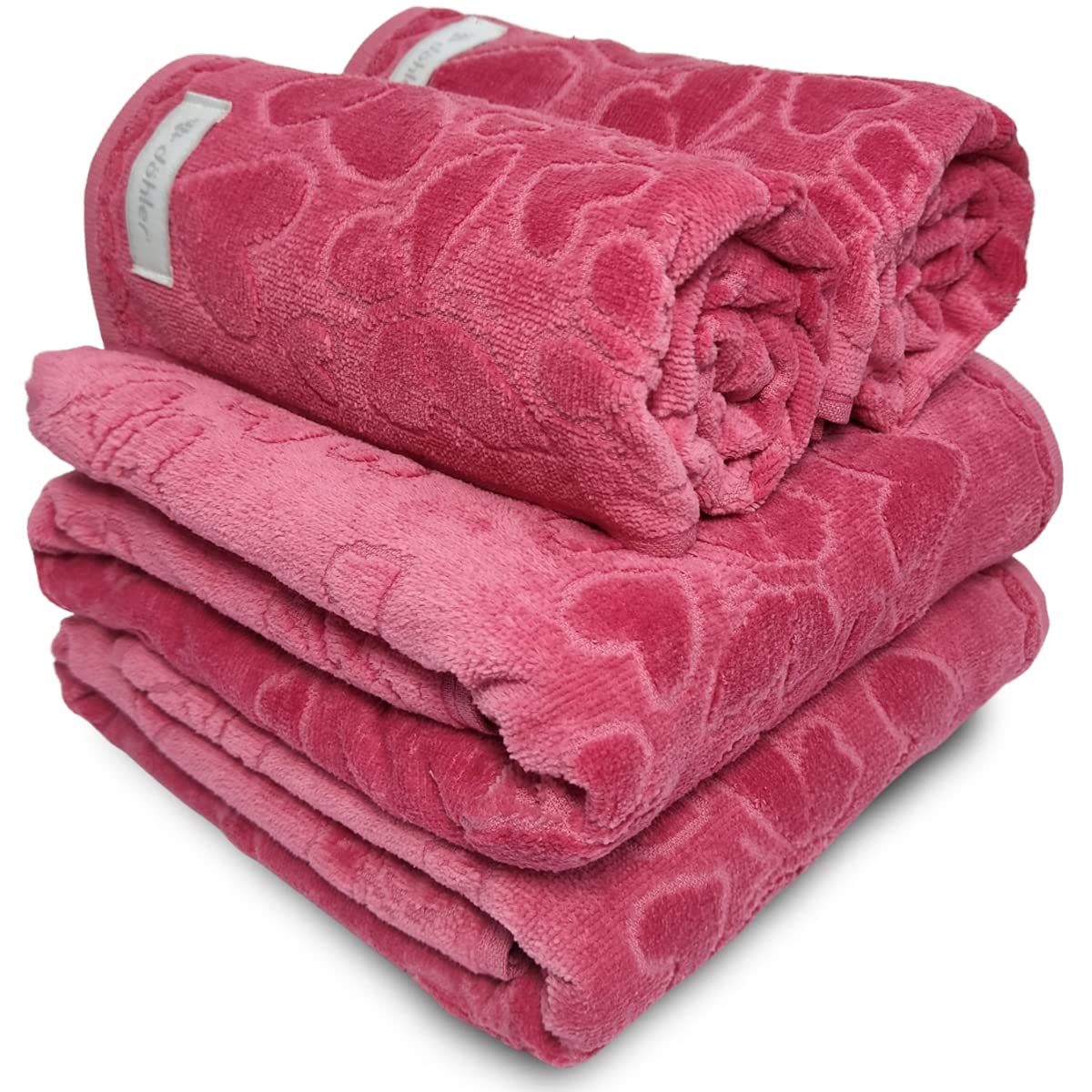 Jogo De Banho 4 Peças Romance Dohler Aveludada 100% Algodão Toalha Fio Penteado Coração Borboleta (rosa 10366)