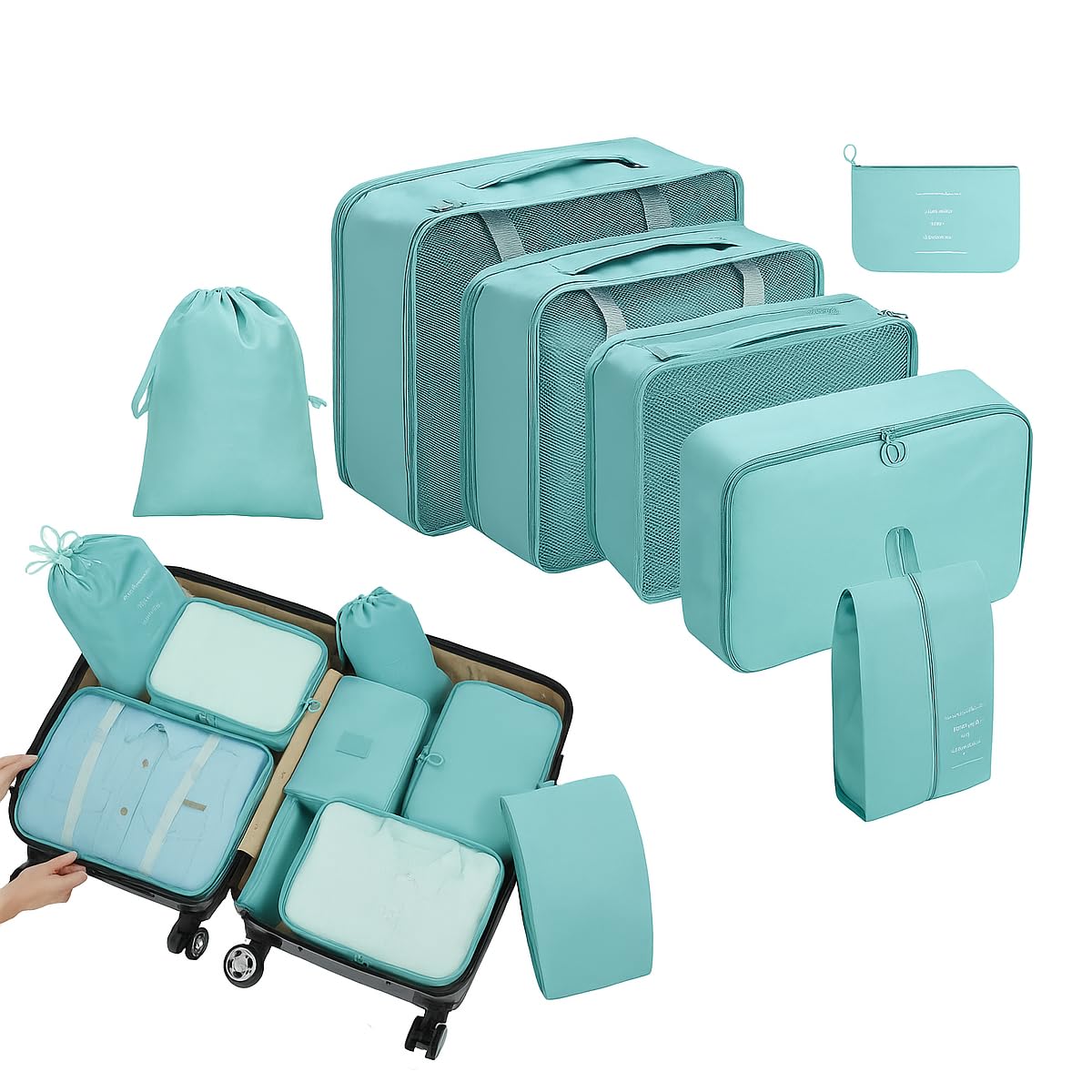 Organizador Viagem Kit 7 Peças - Necessaire para Bagagem Malas Roupas Bolsa Cosméticos Higiene - Dobrável Impermeável Multiuso Feminina Masculina Unissex Grande Compacto Prático (AZUL)