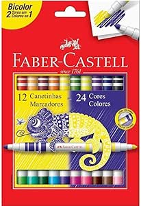 Canetinha Hidrográfica Bicolor, Faber-Castell, 12 Canetas/24 Cores