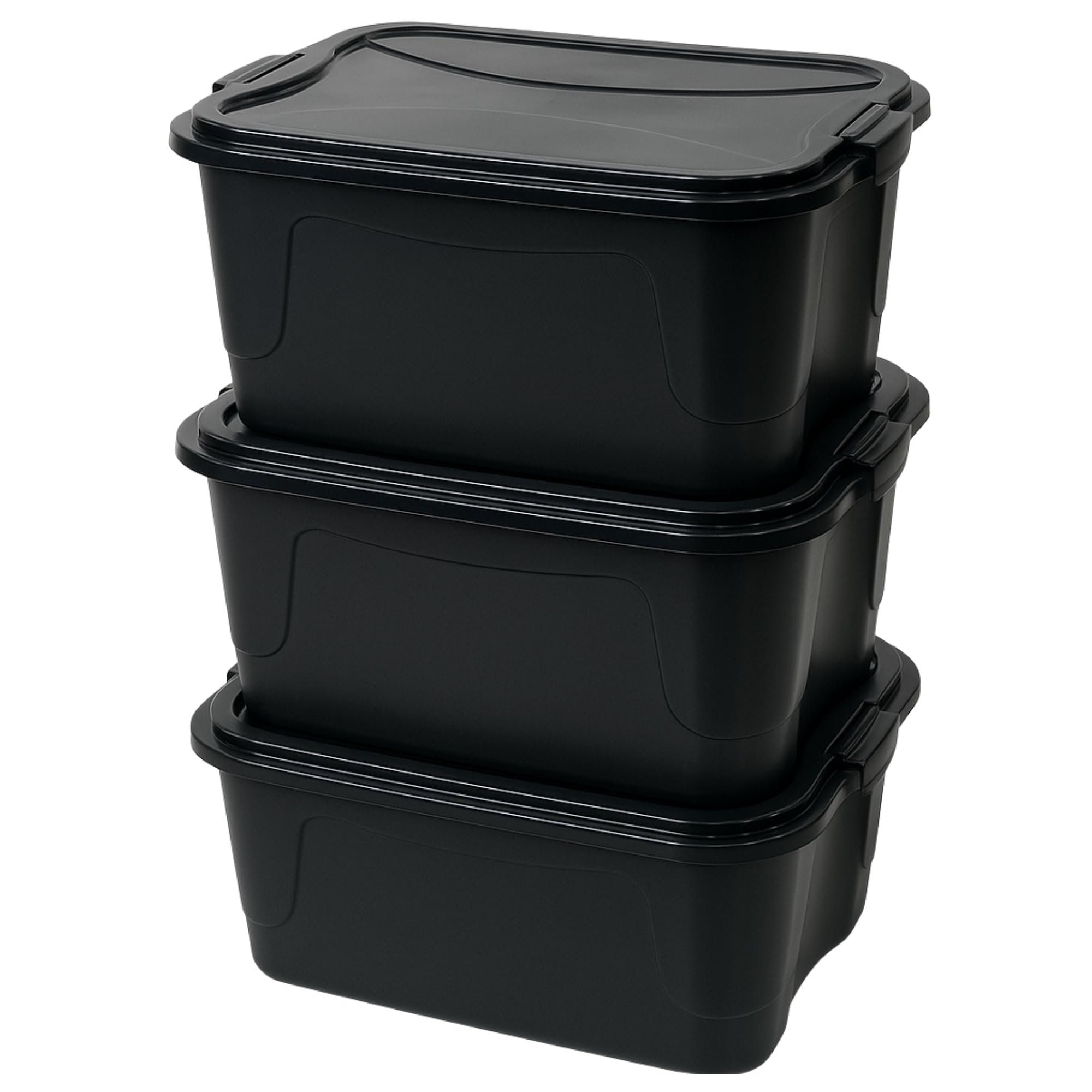 Kit 3 Caixas Organizadoras Pretas 15L com Tampa e Travas Laterais – Empilháveis, Resistentes, Para Casa, Escritório e Lavanderia