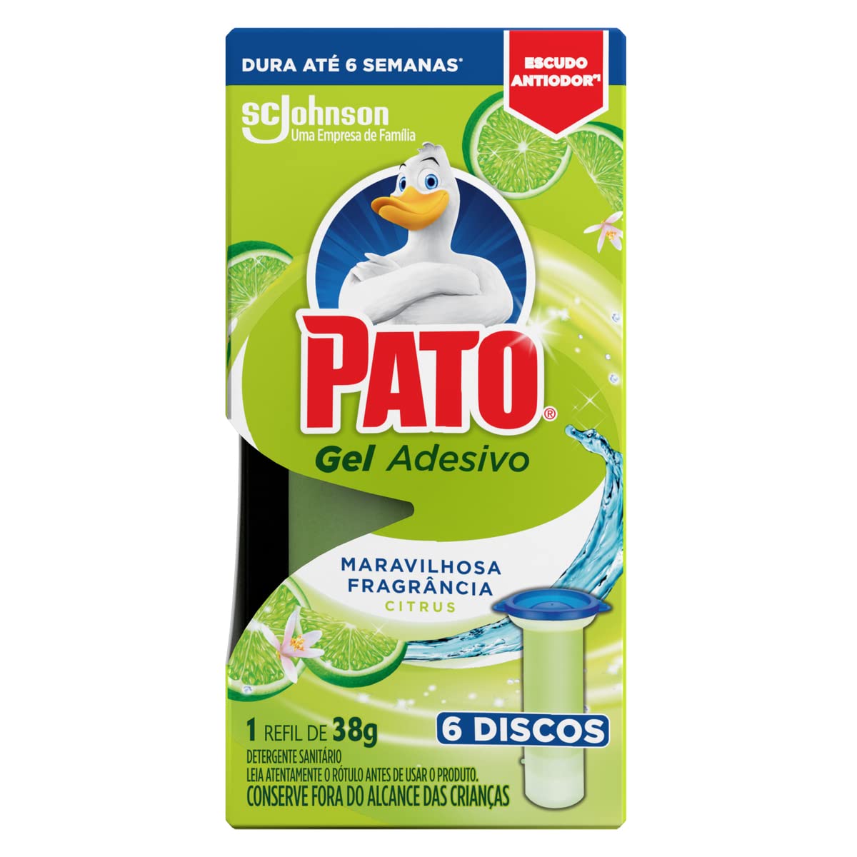Pato Desodorizador Gel Adesivo 1 Refil Citrus, Limpeza Banheiro, Vaso Sanitário Limpo e Perfumado, 6 Discos
