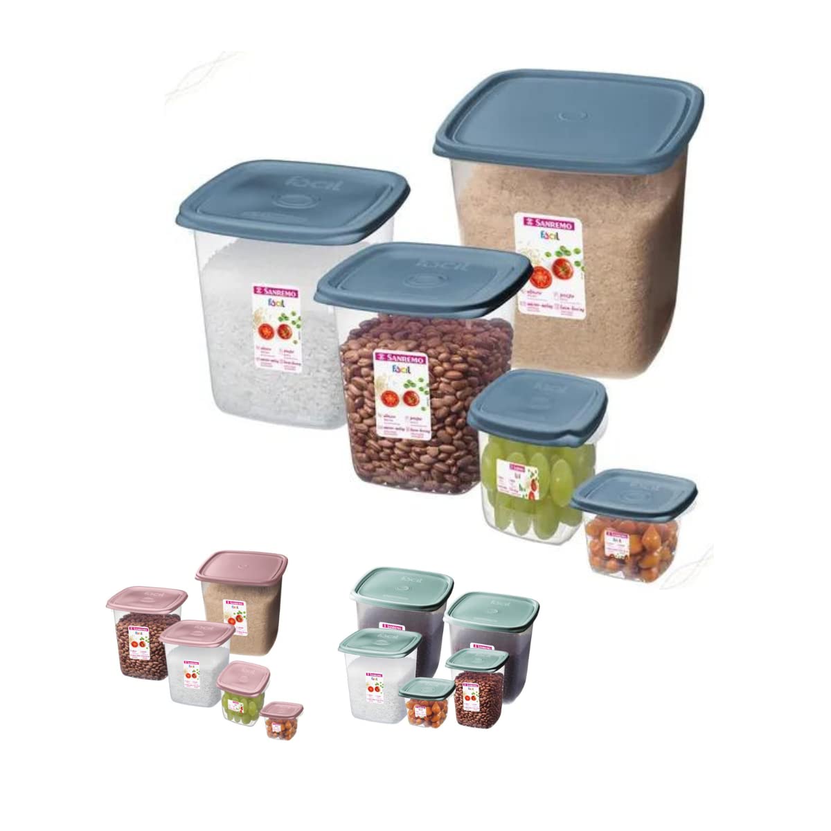 Sanremo Conjunto de Potes Plástico com Volumes de 200ml, 800ml, 1700ml, 4500ml e 7000ml