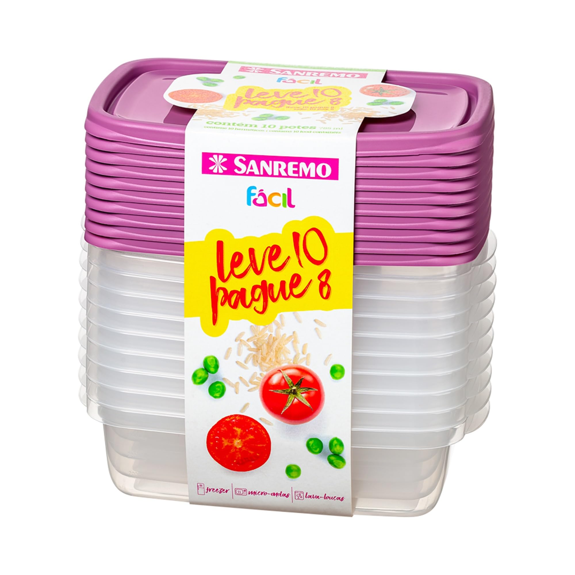 Sanremo - Kit Com 10 Potes Plásticos Quadrados De 785ml, Linha Fácil