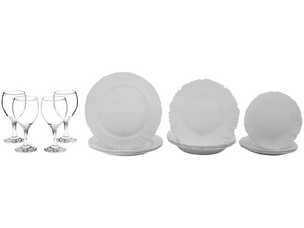 Aparelho de Jantar com Taça 16 Peças Duralex - Redondo Branco Pétala