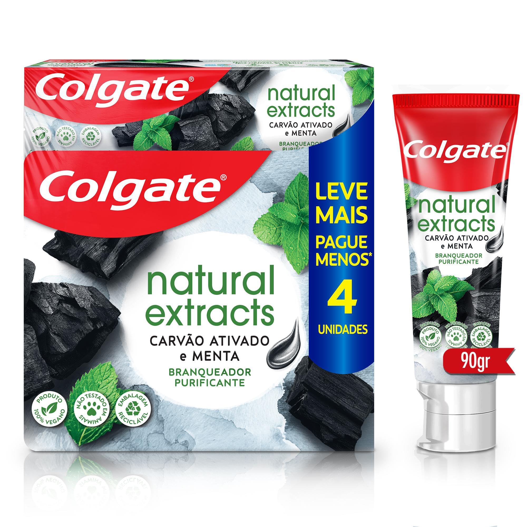 Colgate Creme Dental Natural Extracts Carvão Ativado E Menta 4 Unid 90g