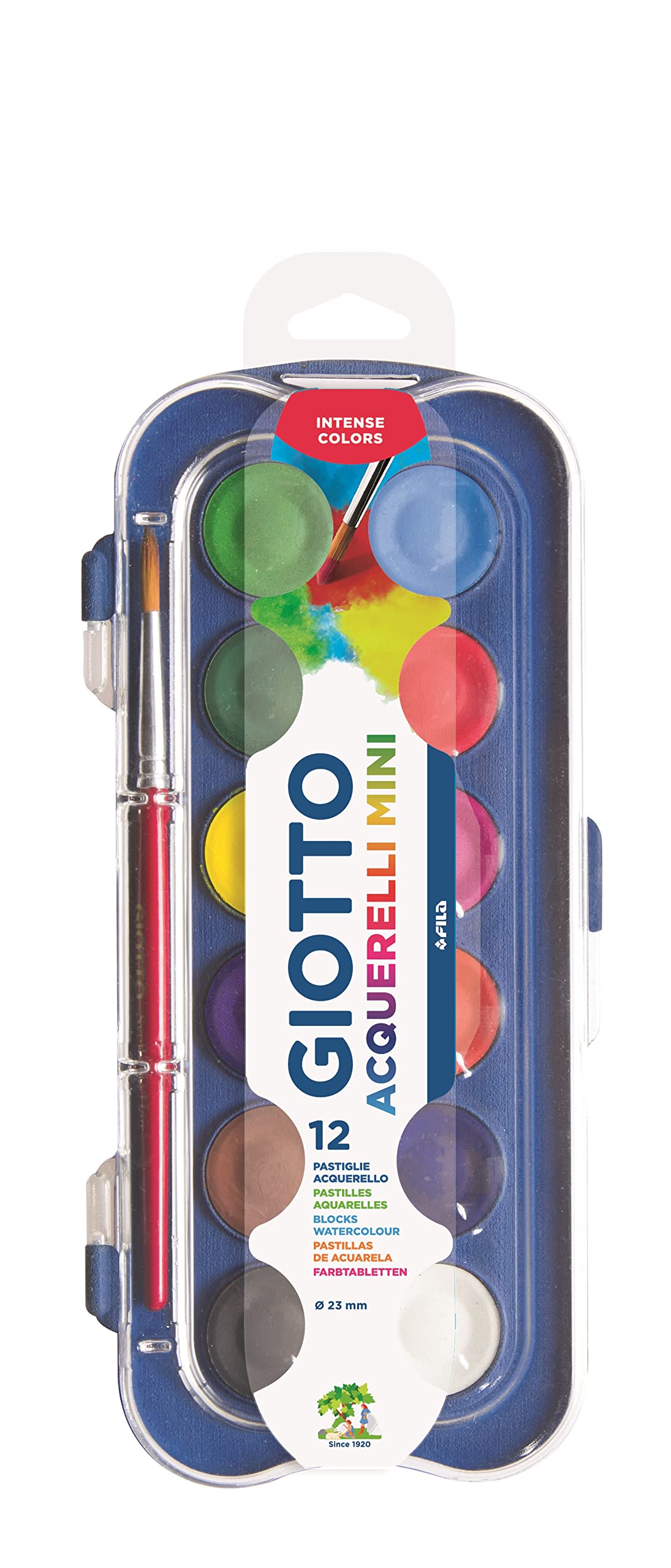 GIOTTO Acquarelli Mini, Aquarela Em Estojo De Pastilhas De 23mm, 12 Cores