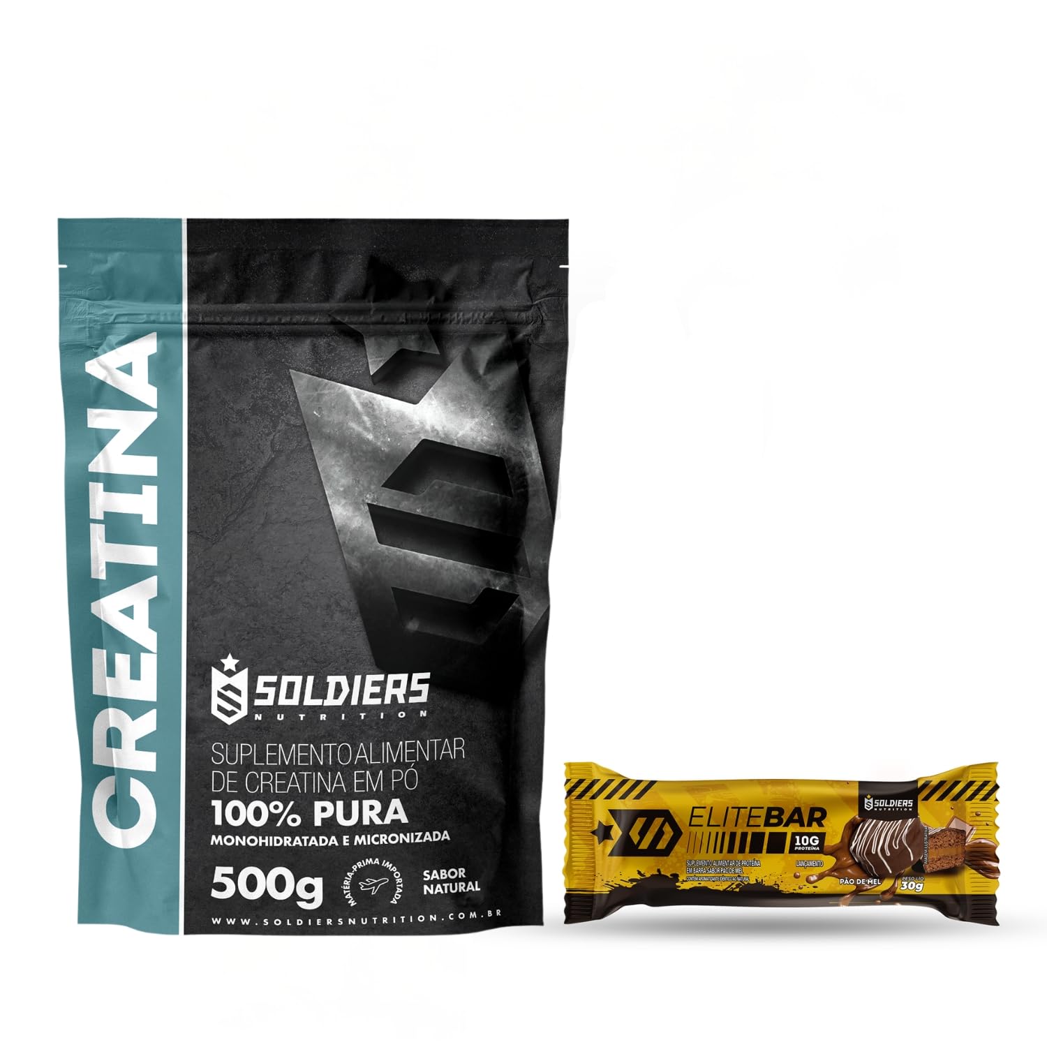 Kit: Creatina 500g + Barrinha Elitebar Pão De Mel 10g Soldiers Nutrition
