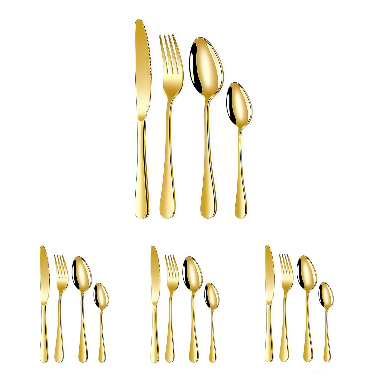 Conjunto de Talheres Dourados 16 Peças - Kit Completo para 4 Pessoas em Aço Inoxidável com Acabamento Uniforme