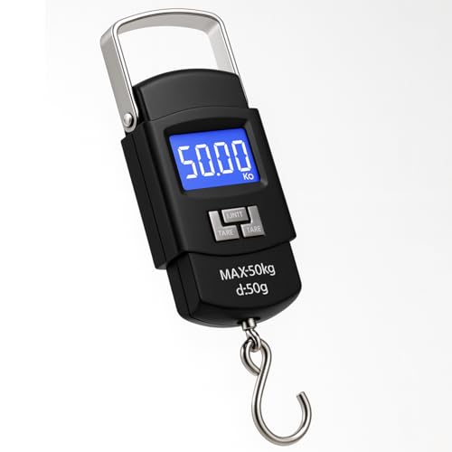 Balança Digital Portátil de Mão 50kg Alta Precisão com Visor LCD Grande e Alça Reforçada – Ideal para Bagagem, Mala, Viagem, Aeroporto, Pesca, Sacolas e Uso Doméstico Compacta, Resistente e Premium